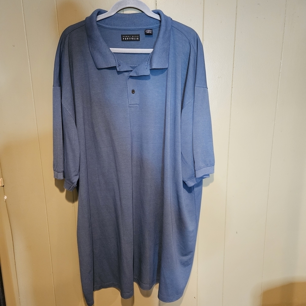 Perry Ellis Portfolio Men’s 4X Blue Polo Shirt | Classic Stretch Knit Comfort